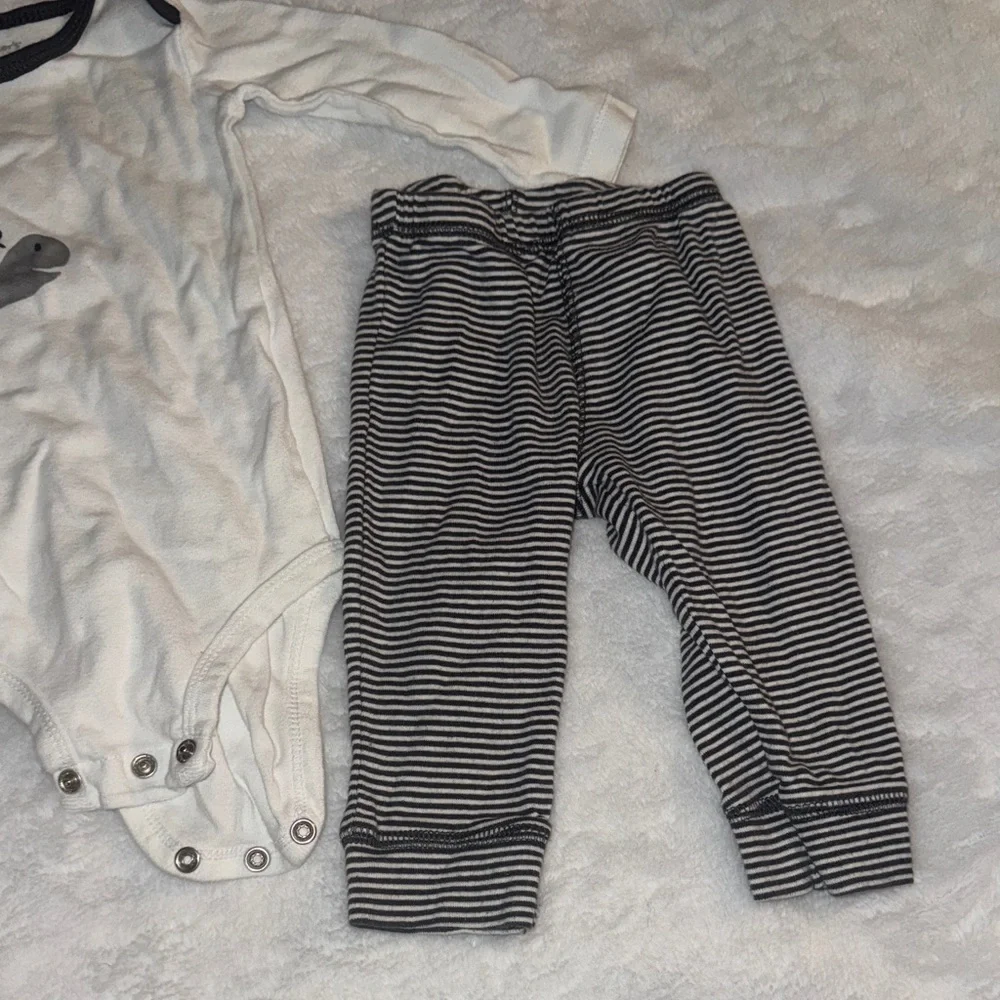 Carter's 6M White Bodysuit with turtle and Striped Pants